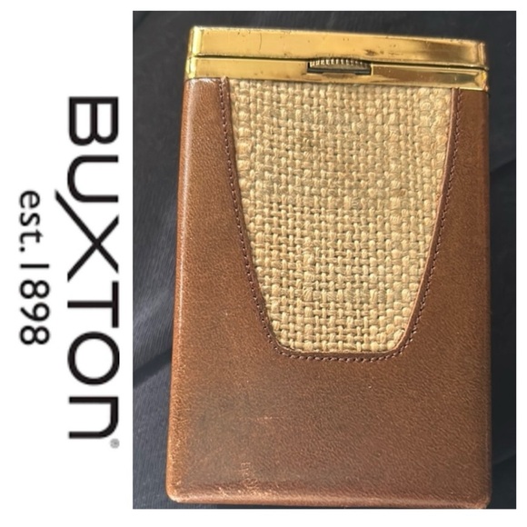 Vintage BUXTON Leather & Straw Weave Brown Cigarette Case